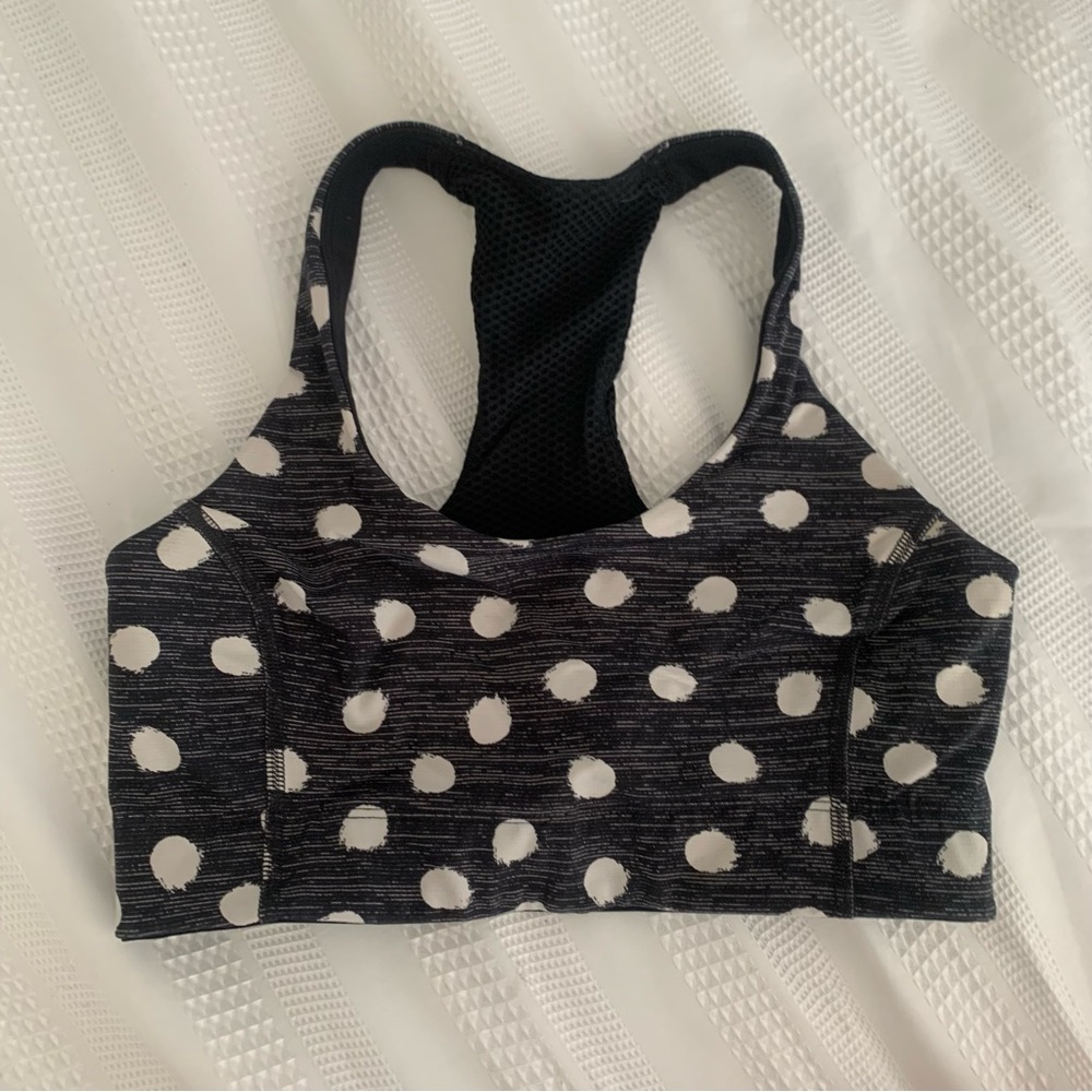 Outdoor Voices Doing Things bra, size XS, polka dot tech sweat material